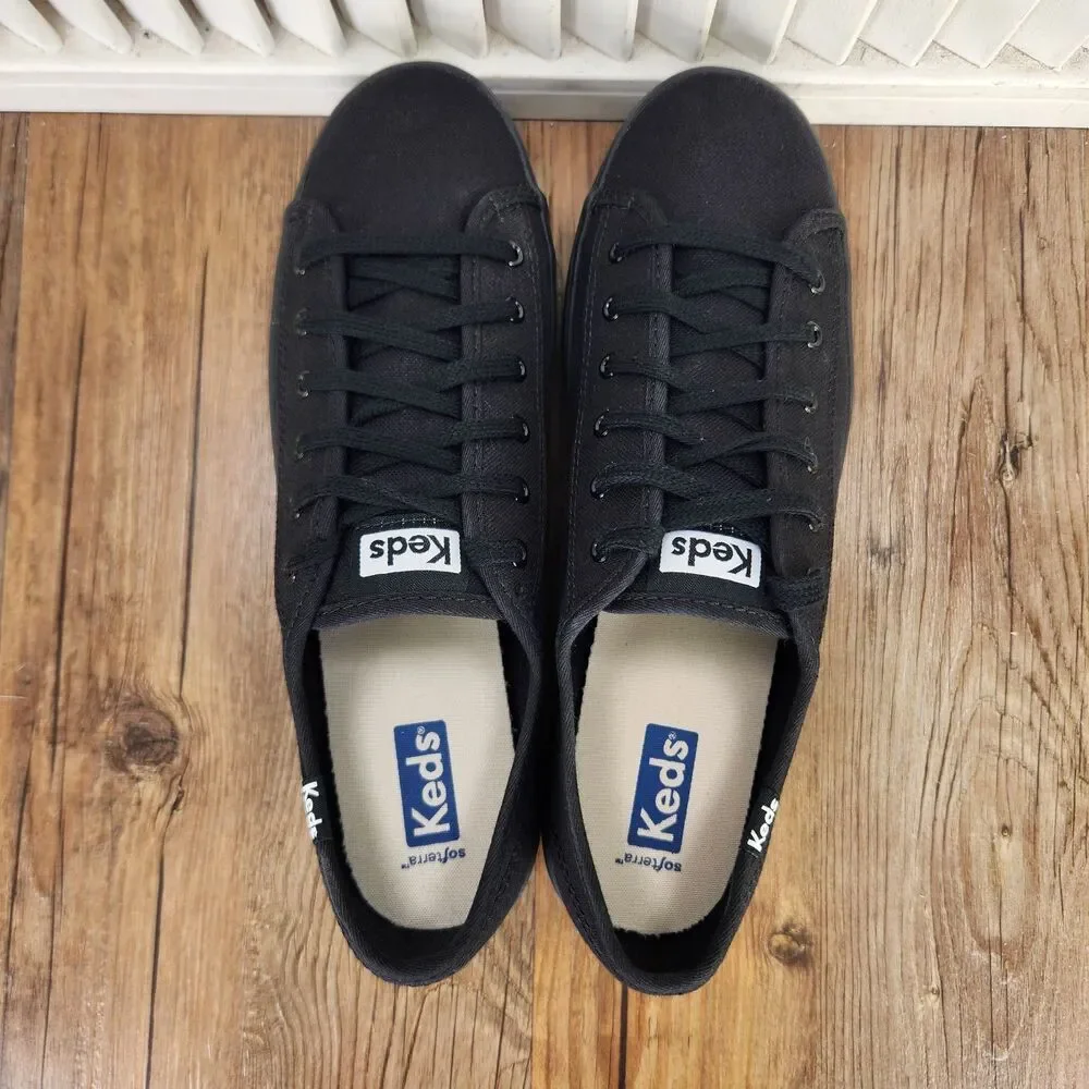 Keds Triple Kick Organic Cotton Platform Shoes Womens Sz 8 Black Canvas WF64855
